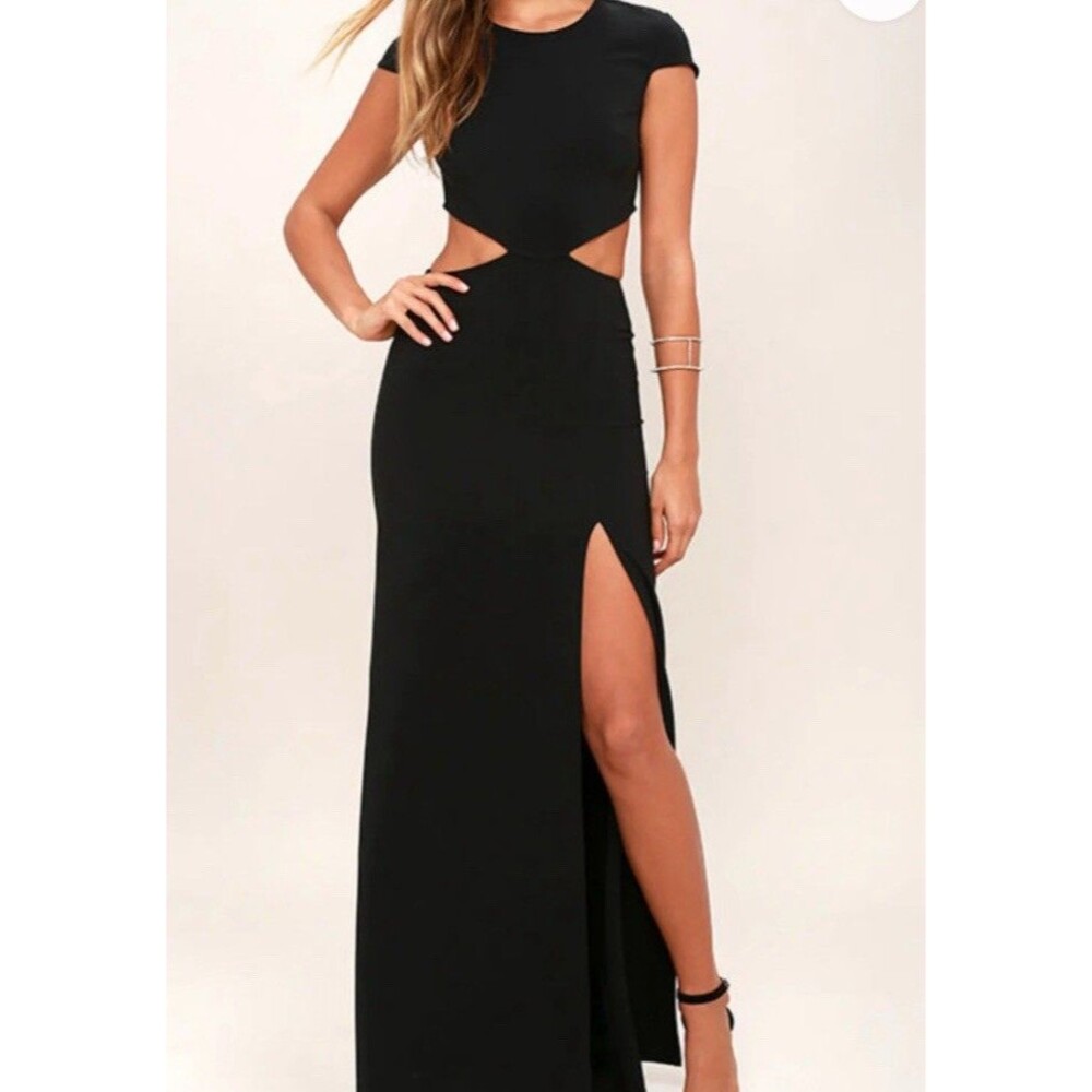 LULUS Conversation Piece Navy Backless Maxi Dress Chic Sexy Size Large Slit New
